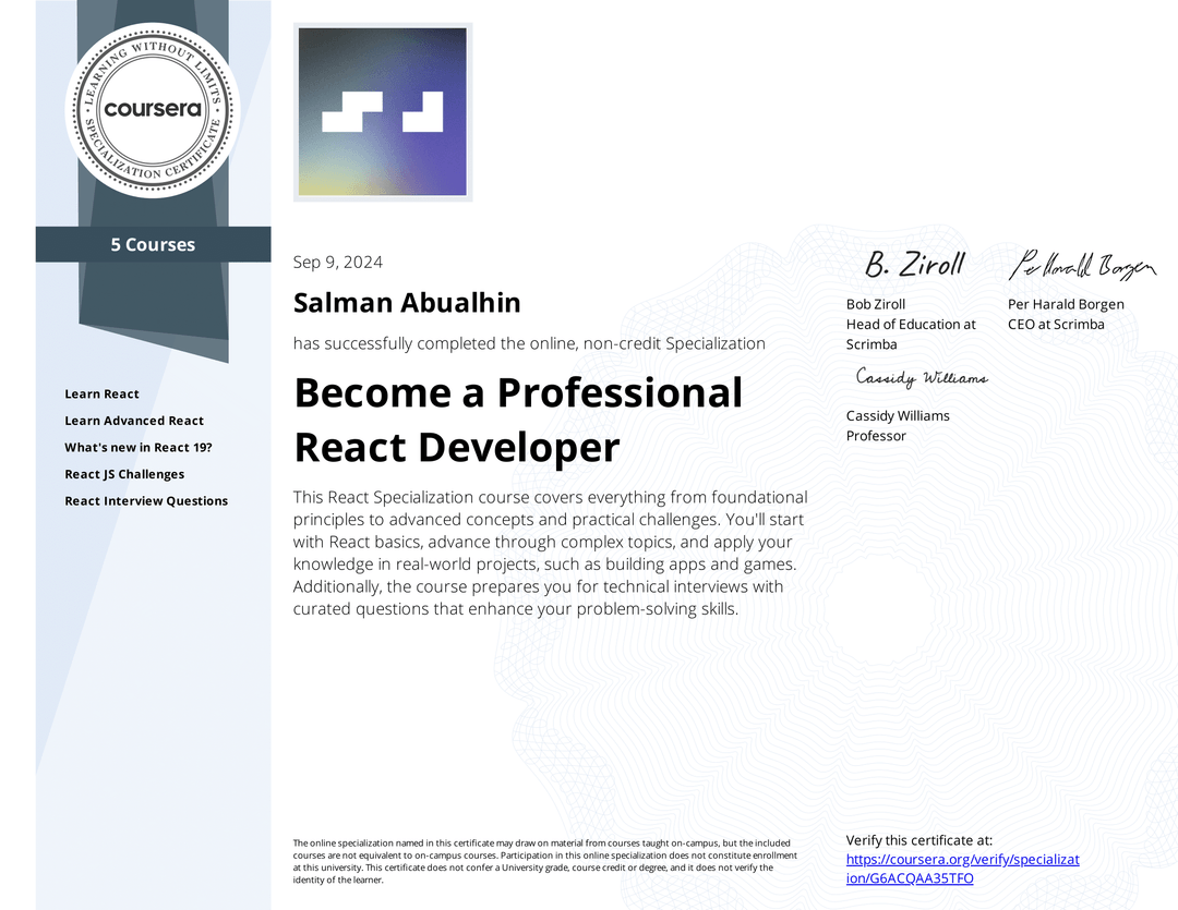 Cert: Become a Professional React Developer