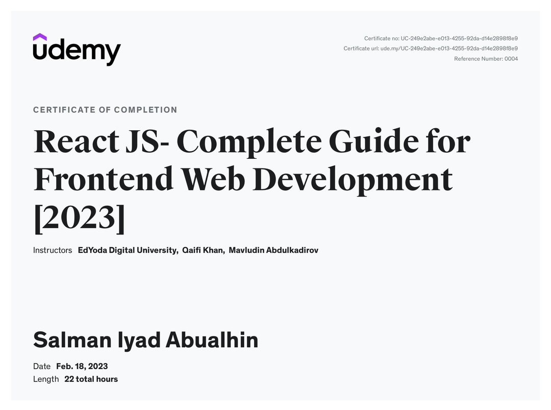 Cert: ReactJS - Complete Guide for Frontend Web Development [2023]
