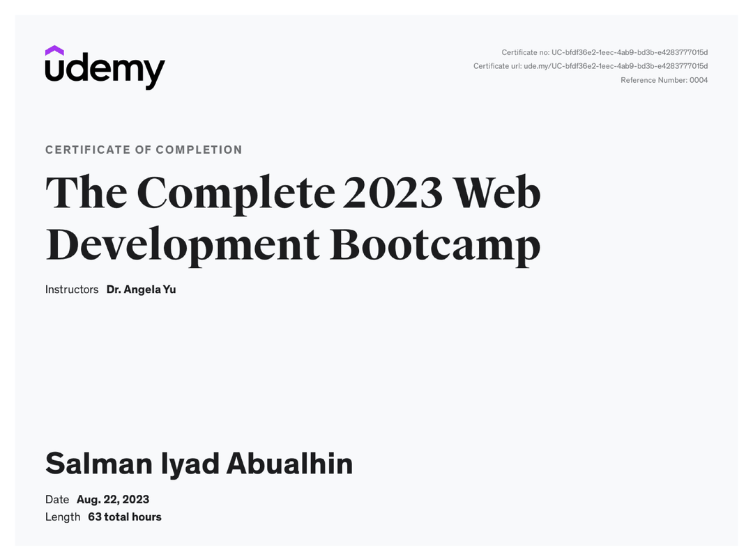 Cert: The Complete 2023 Web Development Bootcamp